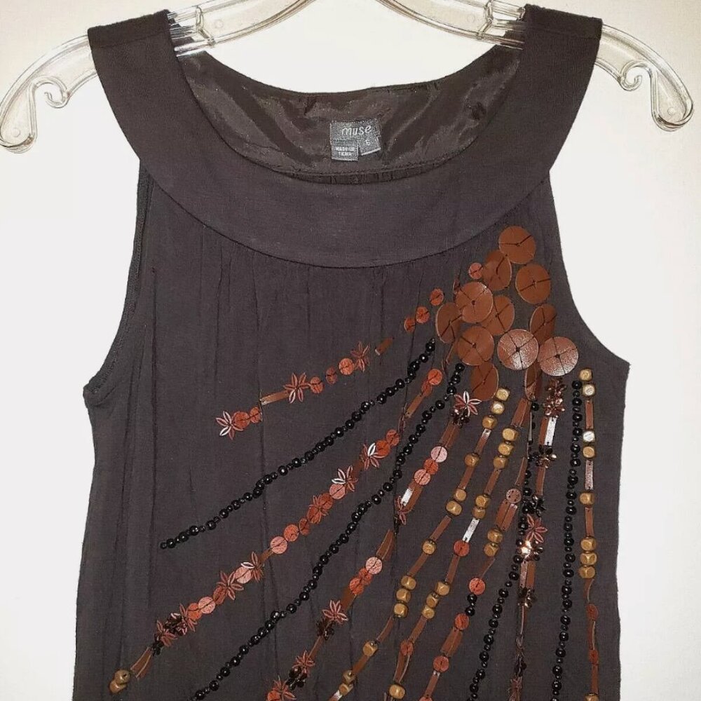 MUSE Knee length beaded Tunic, sleeveless rounded yoke Dress